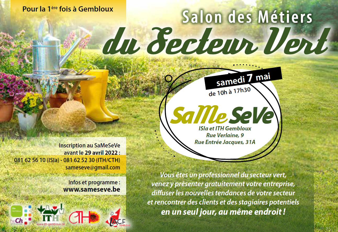 Salon des Métiers du Secteur Vert – Samedi 7 mai 2022 à Gembloux