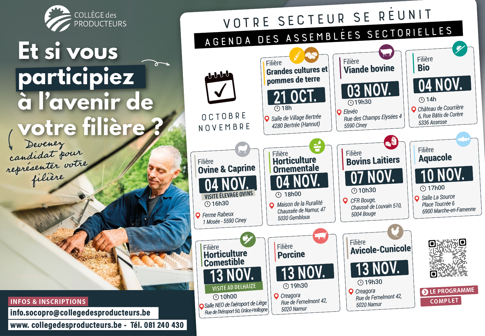 Agenda : Réunions d’automne des filières agricoles du Collège des Producteurs (Assemblées sectorielles)